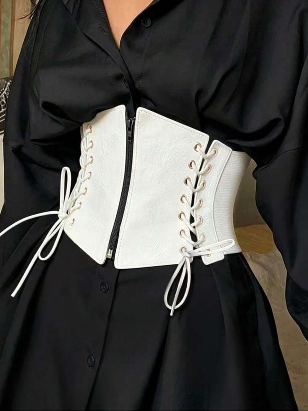 New White Lace Up Corset Belt